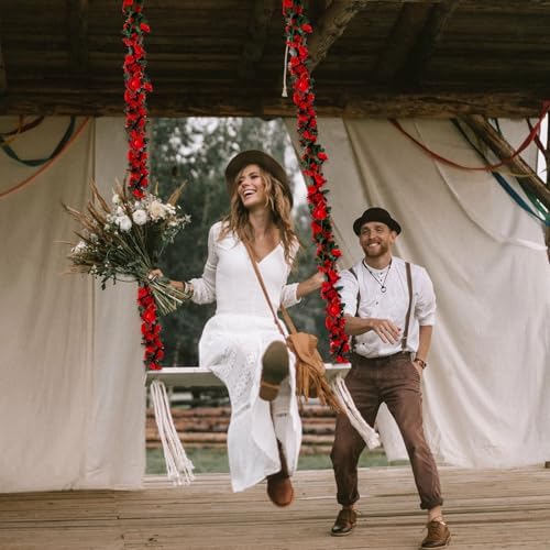 16Pcs 126Ft Red Rose Garland, Fake Rose Hanging Flowers, Artificial Flower Vine, Hanging Floral Vine Garland for, alternate