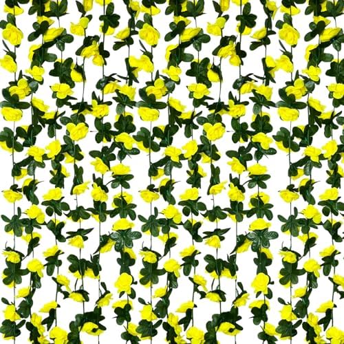 16Pcs 126Ft Yellow Rose Garland, Fake Rose Hanging Flowers, Artificial Flower Vine, Hanging Floral Vine Garland