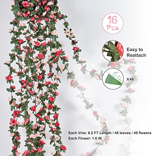 16Pcs 16.4Ft Fake Flower Garland Artificial Rose Vines, alternate view 2