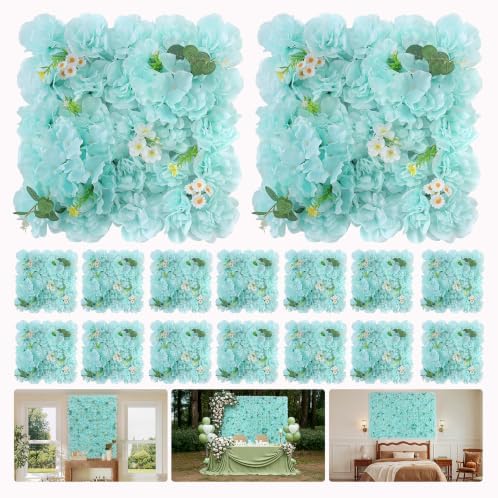 16pcs Artificial Flower Wall Floral Background-Light Blue in Light Blue