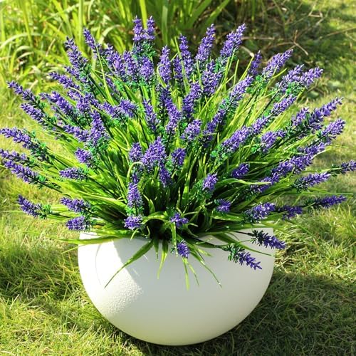 16PCS Artificial Flowers for Outdoors, Fake Lavender Plant, Purple, alternate view 2