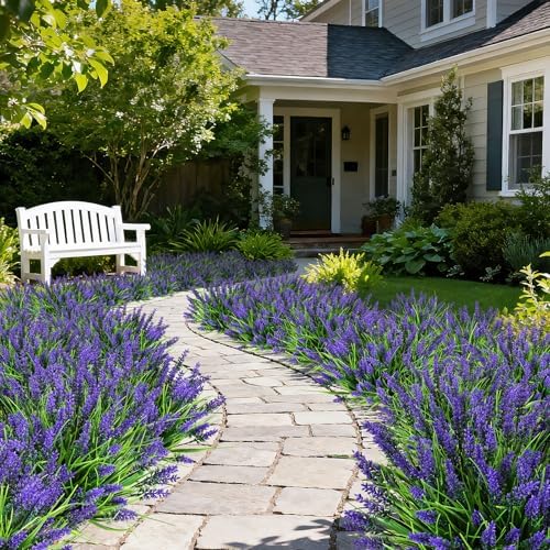 16PCS Artificial Flowers for Outdoors, Fake Lavender Plant, Purple, alternate view 3