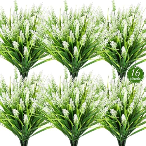 16PCS Artificial Flowers Outdoor, Fake White Monkey Grass Plants in White-2