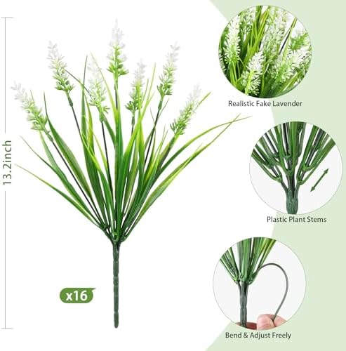 16PCS Artificial Flowers Outdoor, Fake White Monkey Grass Plants in White-2, alternate view 3