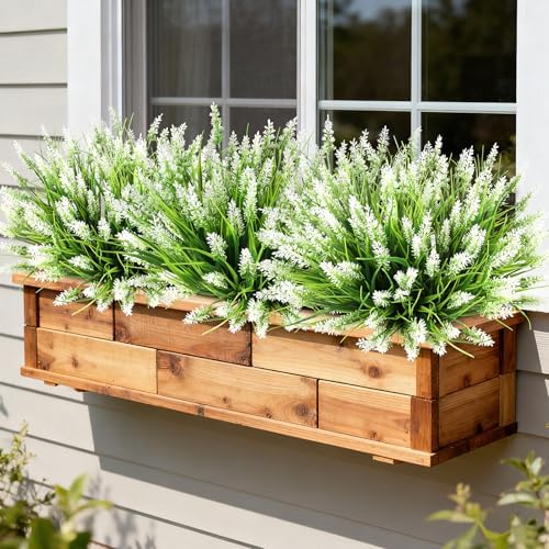 16PCS Artificial Flowers Outdoor, Fake White Monkey Grass Plants in White-2, alternate view 6