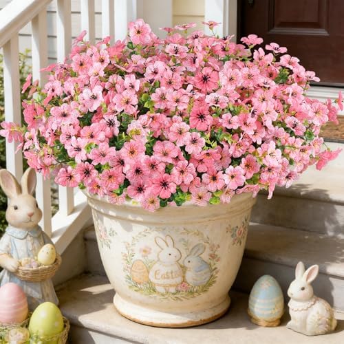 16PCS Artificial Pink Flowers for Outdoors, Fake Silk Pink Flowers, alternate view 5