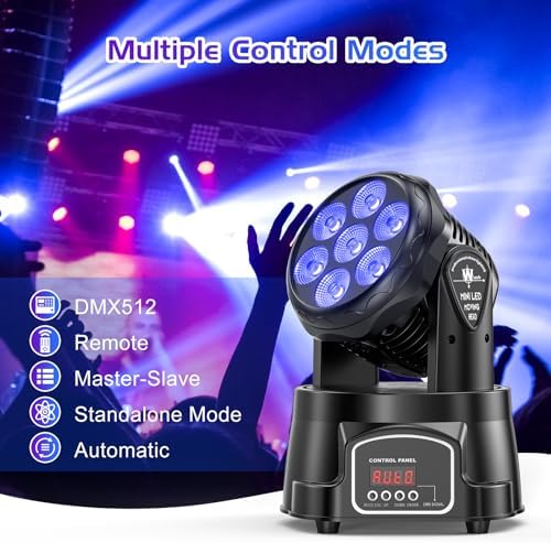 16PCS Moving Head Light RGBW LED Stage Lighting Effect 7x10W Moving Heads Wash Lights by DMX and Remote Control, alternate