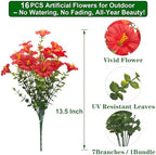 16PCS UV Resistant Artificial Morning Glory Flowers with Eucalyptus - Red Faux Silk Plastic Fake Plants for, alternate view 2
