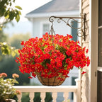 16PCS UV Resistant Artificial Morning Glory Flowers with Eucalyptus - Red Faux Silk Plastic Fake Plants for, alternate view 5