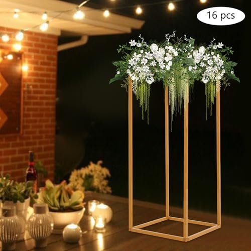 16Pcs Wedding Flower Centerpiece, Centerpieces for Table Wedding, Flower Stand for Wedding, Gold Vase Metal, alternate view 2