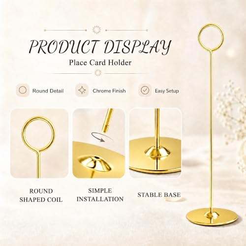 16PK Gold Table Number Holders Place Card Holders 12 Inch Table Card Holders Steel Card Holders for Photos, Food, alternate
