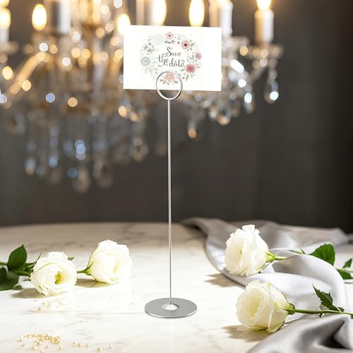 16PK Place Card Holders 12 Inch Table Number Holders Table Card Holders Steel Card Holders for Birthdays, alternate view 6