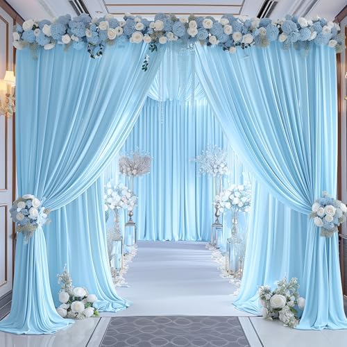 16x10FT Baby Blue Backdrop Curtains for Wedding Parties, Wrinkle Free Polyester Photography Backdrop Drapes for