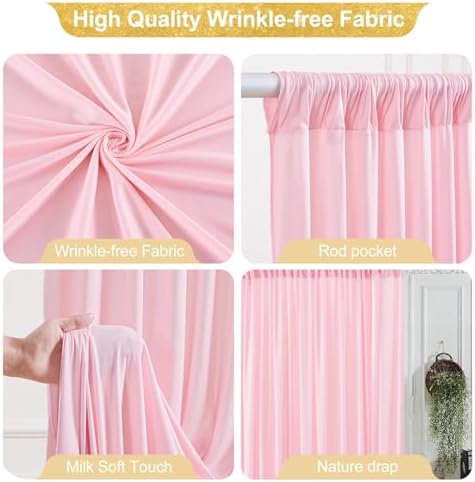 16x10FT Baby Pink Backdrop Curtains for Wedding Parties, Wrinkle Free Polyester Photography Backdrop Drapes for, alternate