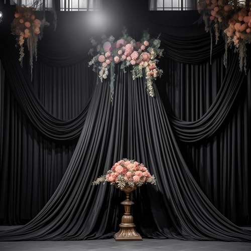 16x10FT Black Backdrop Curtains for Wedding Parties, Wrinkle Free Polyester Photography Backdrop Drapes for, alternate view 6