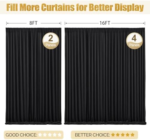 16x10FT Black Backdrop Curtains for Wedding Parties, Wrinkle Free Polyester Photography Backdrop Drapes for, alternate view 7