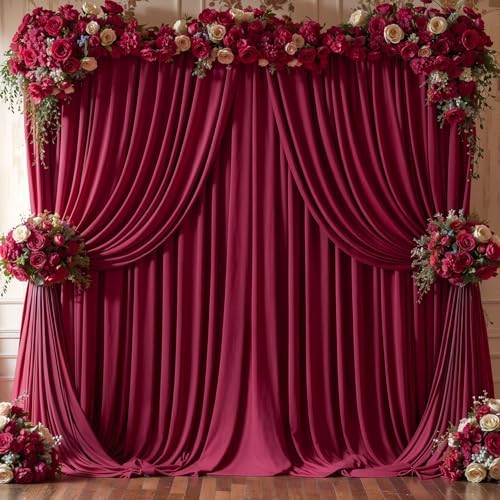 16x10FT Burgundy Backdrop Curtains for Wedding Parties, Wrinkle Free Polyester Photography Backdrop Drapes for