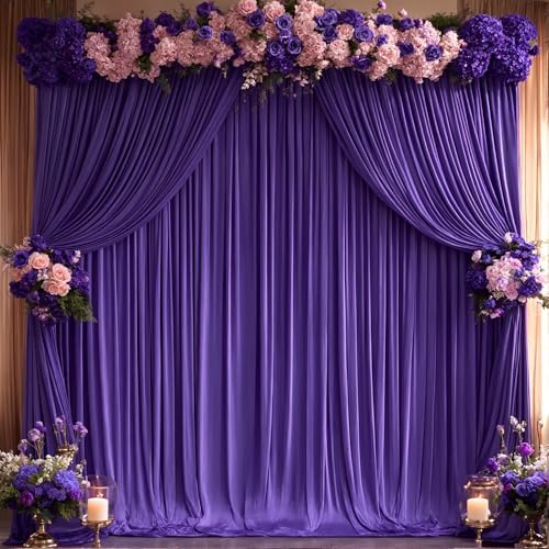 16x10FT Dark Purple Backdrop Curtains for Wedding Parties, Wrinkle Free Polyester Photography Backdrop Drapes