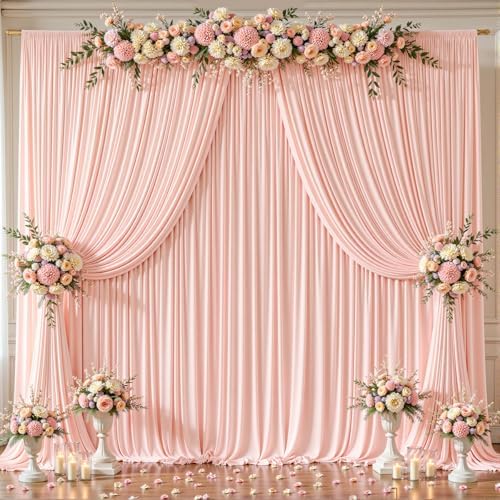 16x10FT Pale Pink Backdrop Curtains for Wedding Parties, Wrinkle Free Polyester Photography Backdrop Drapes for