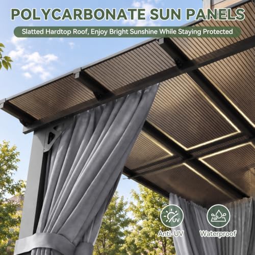 16x10FT Pergola with Netting and Curtains for Patio, Gray in 16x10FT in Gray, alternate view 4