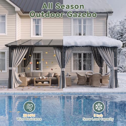 16x10FT Pergola with Netting and Curtains for Patio, Gray in 16x10FT in Gray, alternate view 6