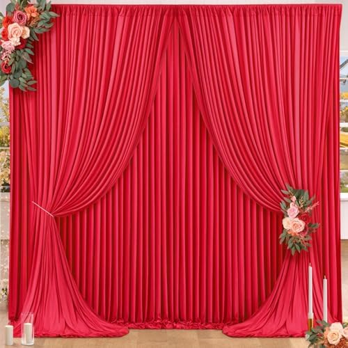 16x10FT Red Backdrop Curtains for Wedding Parties, Wrinkle Free Polyester Photography Backdrop Drapes for