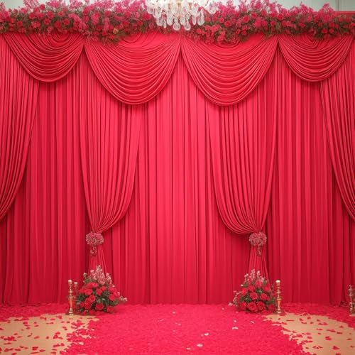 16x10FT Red Backdrop Curtains for Wedding Parties, Wrinkle Free Polyester Photography Backdrop Drapes for, alternate view 6