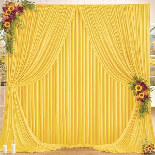 16x10FT Yellow Backdrop Curtains for Wedding Parties, Wrinkle Free Polyester Photography Backdrop Drapes for