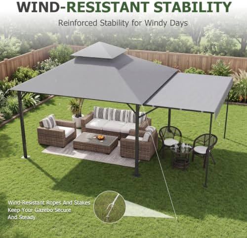 16x11 FT Soft Top Gazebo with Extended Shade, Heavy Duty Frame, Gray in 16x11 FT in Gray, alternate view 4