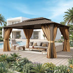 16x12FT Hardtop Gazebo with 72FT Solar String Lights Brown in 16x12FT, alternate view 3