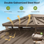 16x12FT Hardtop Gazebo with 72FT Solar String Lights Brown in 16x12FT, alternate view 4