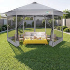 16x16 Pop Up Gazebo on Clearance, Mosquito Netting, Gray in Gray