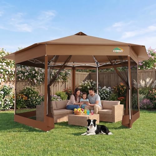 16x16 Pop Up Gazebo Tent with Mosquito Netting, Gazebos on Clearance, Hexagonal Outdoor Canopy Shelter, Patented