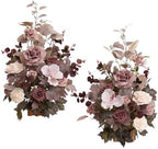 17.5" Artificial Flowers Arrangements, Dusty Rose & Mauve in 13"x5", ribbon:30" long in Pk- Dusty Rose & Mauve