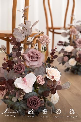 17.5" Artificial Flowers Arrangements, Dusty Rose & Mauve in 13"x5", ribbon:30" long in Pk- Dusty Rose & Mauve, alternate