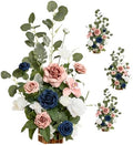 17.5" Tall Standing Artificial Flowers Arrangements 4 pcs Wedding Aisle Runner Chair Decorations Dusty Rose Navy