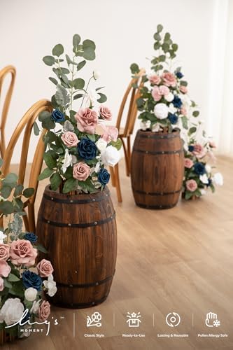 17.5" Tall Standing Artificial Flowers Arrangements 4 pcs Wedding Aisle Runner Chair Decorations Dusty Rose Navy, alternate