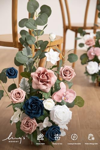 17.5" Tall Standing Artificial Flowers Arrangements 4 pcs Wedding Aisle Runner Chair Decorations Dusty Rose Navy, alternate
