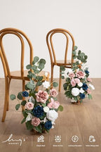 17.5" Tall Standing Artificial Flowers Arrangements 4 pcs Wedding Aisle Runner Chair Decorations Dusty Rose Navy, alternate