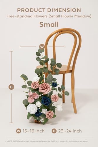 17.5" Tall Standing Artificial Flowers Arrangements 4 pcs Wedding Aisle Runner Chair Decorations Dusty Rose Navy, alternate