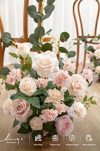 17.5" Tall Standing Artificial Flowers Arrangements 4 pcs Wedding Aisle Runner Chair Decorations Blush & Pink, alternate view