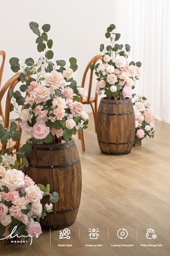 17.5" Tall Standing Artificial Flowers Arrangements 4 pcs Wedding Aisle Runner Chair Decorations Blush & Pink, alternate view