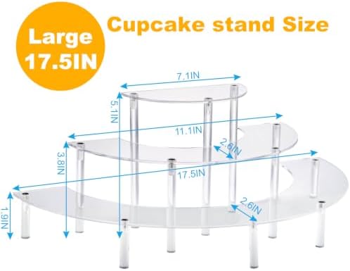 17.5IN Large 3 Tier Acrylic Display Risers, Cupcake Perfume Stand in 17.5 x 8.7 X 5.7IN in transparency, alternate view 2