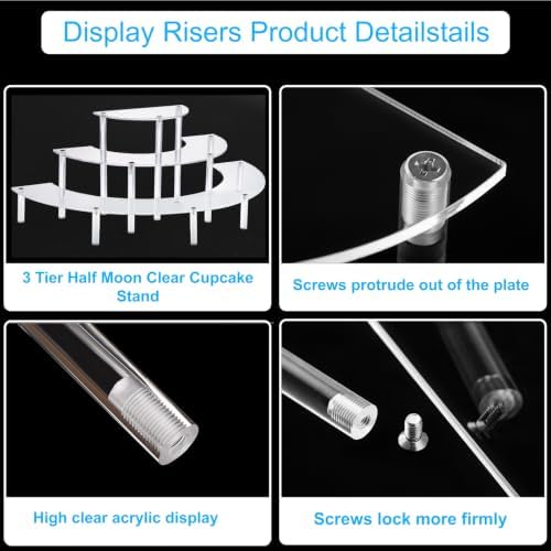 17.5IN Large 3 Tier Acrylic Display Risers, Cupcake Perfume Stand in 17.5 x 8.7 X 5.7IN in transparency, alternate view 5