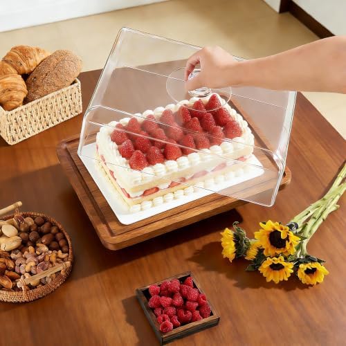 17'' Acacia Wood Cake Stand With Acrylic Lid Rectangular Display Tray in 17*13'', alternate view 2
