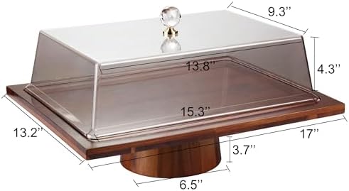17'' Acacia Wood Cake Stand With Acrylic Lid Rectangular Display Tray in 17*13'', alternate view 3