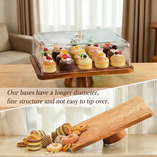 17'' Acacia Wood Cake Stand With Acrylic Lid Rectangular Display Tray in 17*13'', alternate view 5