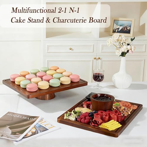 17'' Acacia Wood Cake Stand With Acrylic Lid Rectangular Display Tray in 17*13'', alternate view 6