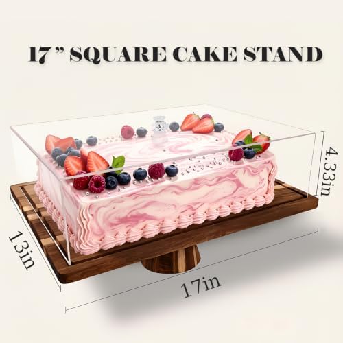 17" Acacia Wood Cake Stand with Lid, Rectangle Cake Stand in Wooden, alternate view 3