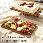 17" Acacia Wood Cake Stand with Lid, Rectangle Cake Stand in Wooden, alternate view 4
